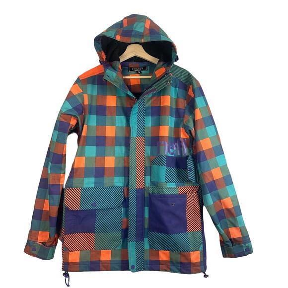 Neff Men's Rad Plaid Softshell Jacket S Orange Teal Purple Parka Snowboard Coat - Picture 3 of 16